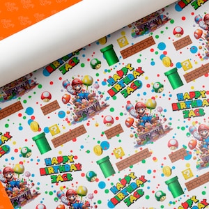 Personalised Super Mario Wrapping Paper | Colourful Happy Birthday Gaming Gift Wrap Custom Name | Premium Quality Printed Gift Wrap