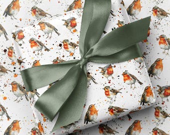Robin Bird Print Wrapping Paper - Birdwatcher Gift Wrap