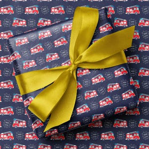 Feuerwehrauto Geschenkpapier | Marineblaue Geschenkverpackung für Kindergeburtstag
