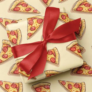Papel de regalo con rebanadas de pizza de pepperoni / Papel de regalo divertido con estampado integral de pizza / Regalos para amantes de la pizza, papel de regalo para cualquier ocasión