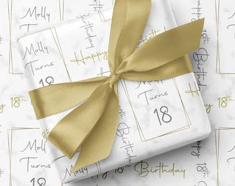 Carta da regalo personalizzata per compleanno effetto marmo, nome personalizzato in oro e traguardo di età 16°, 18°, 21°, 30°, 40°, 50°, 60°, 70°, 80°, 90°, carta da regalo
