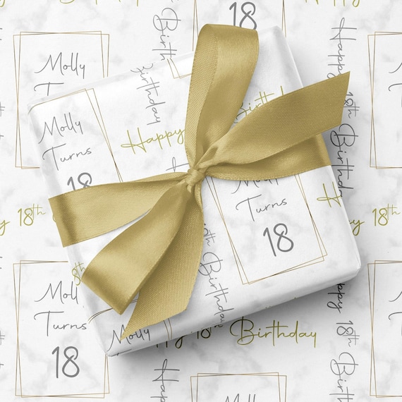 Personalised Marble Birthday Wrapping Paper, Gold Custom Name & Age Milestone 16th 18th 21st 30th 40th 50th 60th 70th 80th 90th Gift Wrap