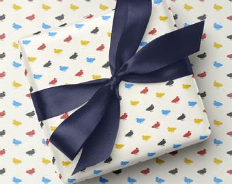 Duck Print Wrapping Paper - Colourful Animal Silhouettes, Luxury Gift Wrap