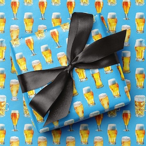 Papel de embrulho 'Beer Time' | Papel de embrulho divertido e colorido para bebidas artesanais IPA Lager Ales Bitter Pints | Aniversário premium ou qualquer ocasião