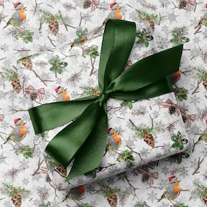 Carta da regalo di lusso "Festive Robin" / Carta da regalo rustica con bacche di pettirosso invernale e agrifoglio / Carta da regalo speciale per Natale