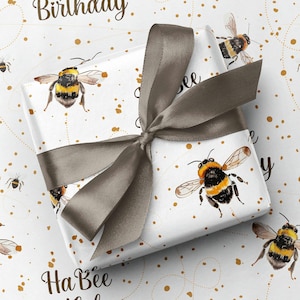 Papel de regalo de cumpleaños con estampado de abejas y polen de panal
