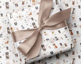 Watercolor Dog Breed Wrapping Paper - Hand Drawn Puppy Gift Wrap