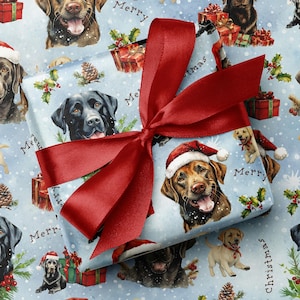 Carta da regalo di Natale Labrador - Carta da regalo festiva a tema Labrador - Carta azzurra con cani Retriever Lab