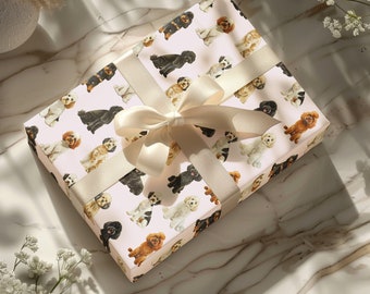 Papier cadeau chic « Fête caniche » - Papier cadeau imprimé chien mignon sur le thème des chiens - Idées cadeaux caniches de luxe pour les amoureux des chiens, toutes les occasions