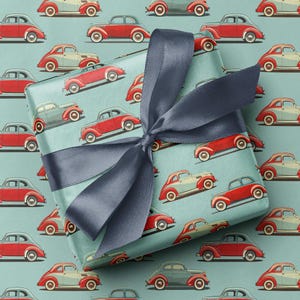 Papier cadeau voitures anciennes | Automobiles vintage rétro carrelées, emballage cadeau imprimé fantaisie - emballages cadeaux grand-père, oncle, papa pour toutes les occasions