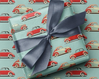 Vintage Cars Wrapping Paper | Tiled Retro Vintage Automobiles, Novelty Printed Gift Wrap - Grandad, Uncle, Dad Gift Wraps for Any Occasion