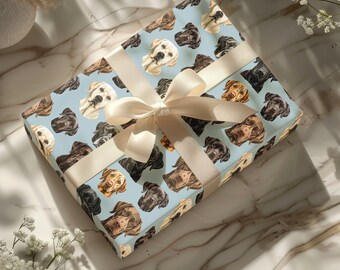 Papier cadeau labrador « Lovely Labs » bleu - Papier cadeau imprimé chien sur le thème des chiens - Idées cadeaux de luxe pour les amoureux des chiens, toutes les occasions