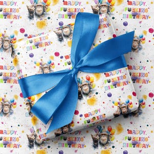 Offensive Schimpansen Geschenkpapier 'Happy F**ing Birthday' | Mittelfinger-Geburtstags-Knebel | Chaotische Aquarell Druck Papier Bogen / Rolle