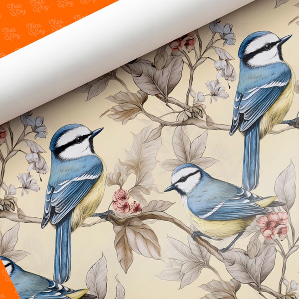 Luxury Blue Tit Birds Wrapping Paper - Elegant Birdwatching Gift Wrap For Any Occasion - Luxury Gift Ideas for Bird Lovers