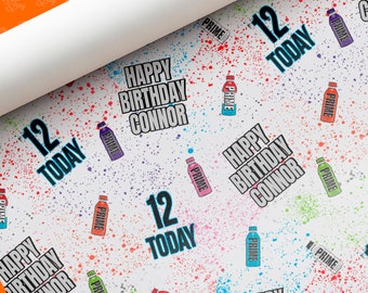 Personalised Prime Wrapping Paper | Colourful Birthday Drink Gift Wrap Custom Name & Age | Premium Quality Printed Gift Wrap