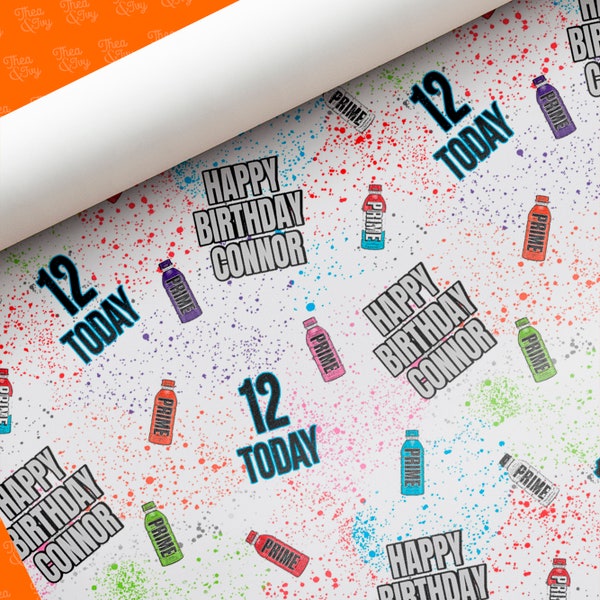 Personalised Prime Wrapping Paper | Colourful Birthday Drink Gift Wrap Custom Name & Age | Premium Quality Printed Gift Wrap