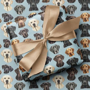 Blue 'Lovely Labs' Labrador Wrapping Paper - Dog Themed Doggy Printed Gift Wrap - Luxury Retriever Gift Ideas for Dog Lovers, Any Occasion