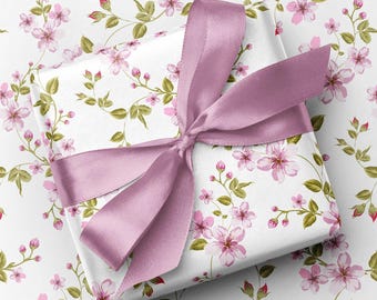 Sakura Cherry Blossom Gift Wrap, Luxury Floral Print Wrapping Paper