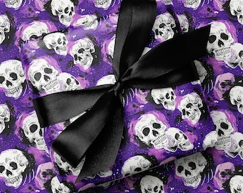 Purple Skull Wrapping Paper | Gothic Halloween Gift Wrap