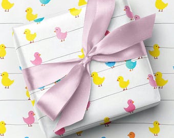 Papier cadeau Poussin de Pâques - Emballage cadeau coloré à motif d'oiseaux aquarelles