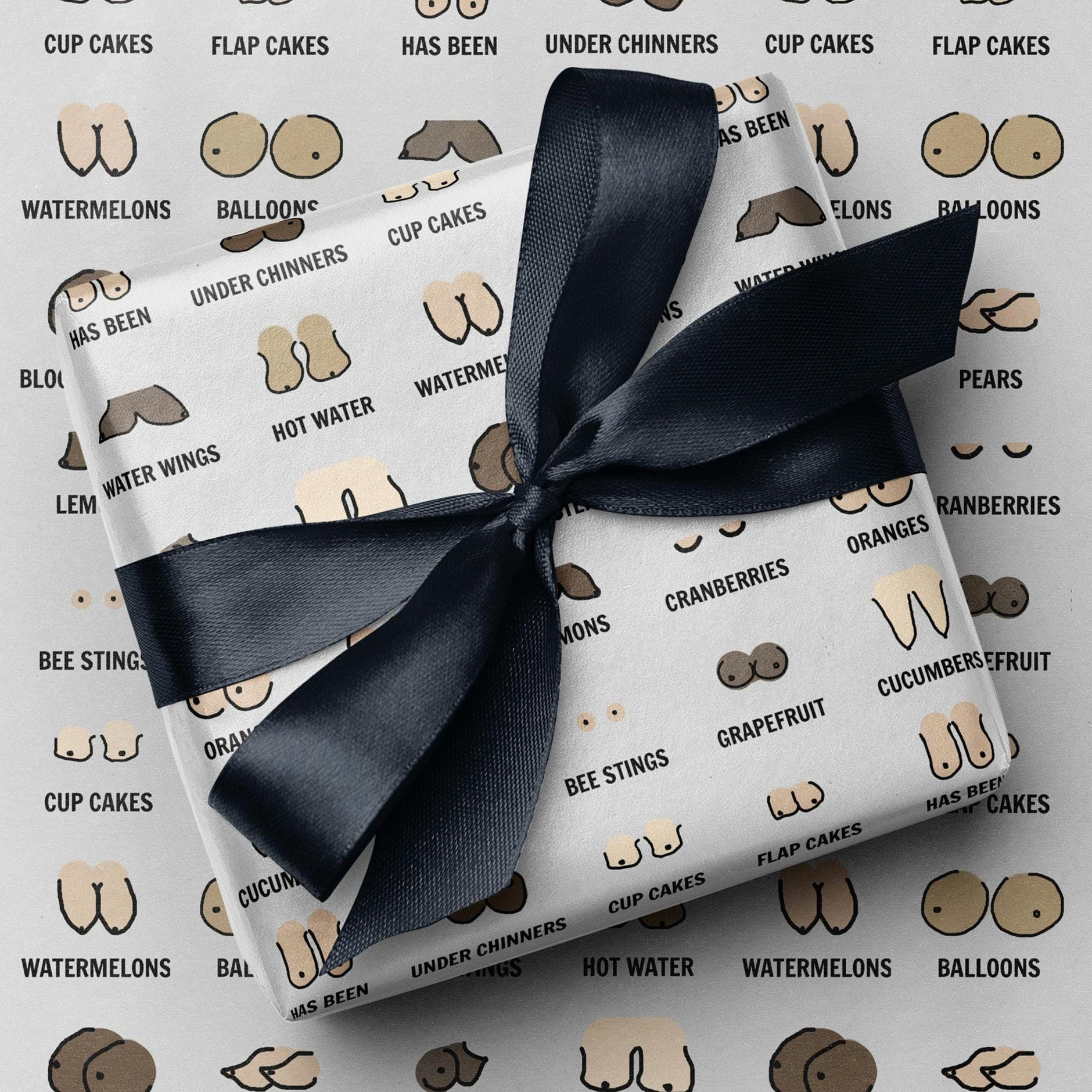Hilarious Types of Boobs Printed Wrapping Paper Cheeky Gift Wrap / Funny Boobies Gift Wrapping For Men / Mens Lads Naughty Gift Wrap For Him