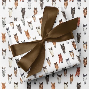 Carta da regalo con stampa a piastrelle Horsey Heads - Carta da regalo stampata a tema equestre con cavalli - Idee regalo equine di lusso per gli amanti dei cavalli, per qualsiasi occasione