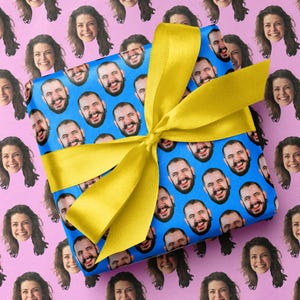 Papier cadeau personnalisé | Impression unique de têtes drôles découpées | Jalon, anniversaire spécial, emballage cadeau fantaisie pour la fête des pères