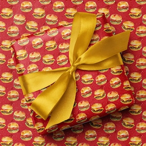 Carta da regalo con cheeseburger succosi / Carta da regalo con stampa divertente a tema hamburger / Regali per gli amanti degli hamburger, carta da regalo per ogni occasione