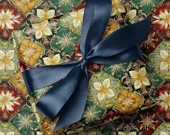 Vintage German Festive Tile Gift Wrap – Luxury Christmas Holiday Wrapping Paper