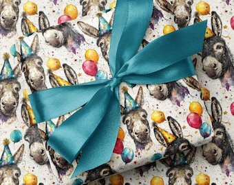 Watercolor Donkey Birthday Wrapping Paper | Party Animals Gift Wrap