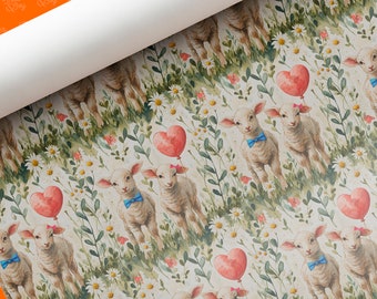 Valentines 'Lamb Love Story' Wrapping Paper | Beautiful Hand Painted Watercolour Animals Gift Wrap | Cute Valentines Gift Ideas