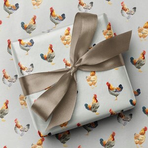Inpakpapier kip tegelprint - kippen, kippen, hanen grijs bedrukt cadeaupapier - landelijk, dieren, landbouw, cadeaupapier voor elke gelegenheid