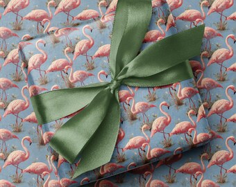 Painterly Flamingo Wrapping Paper | Tropical Gift Wrap Sheet or Roll