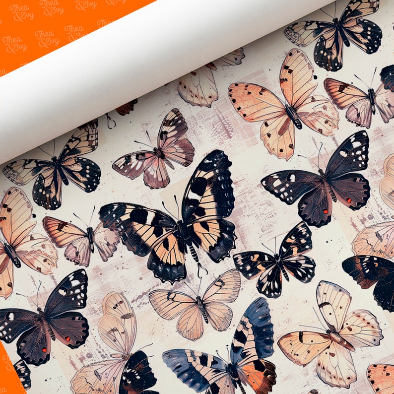 May include: A seamless pattern featuring a variety of colorful butterflies on a white background. The butterflies are in various positions and sizes, creating a dynamic and whimsical design.