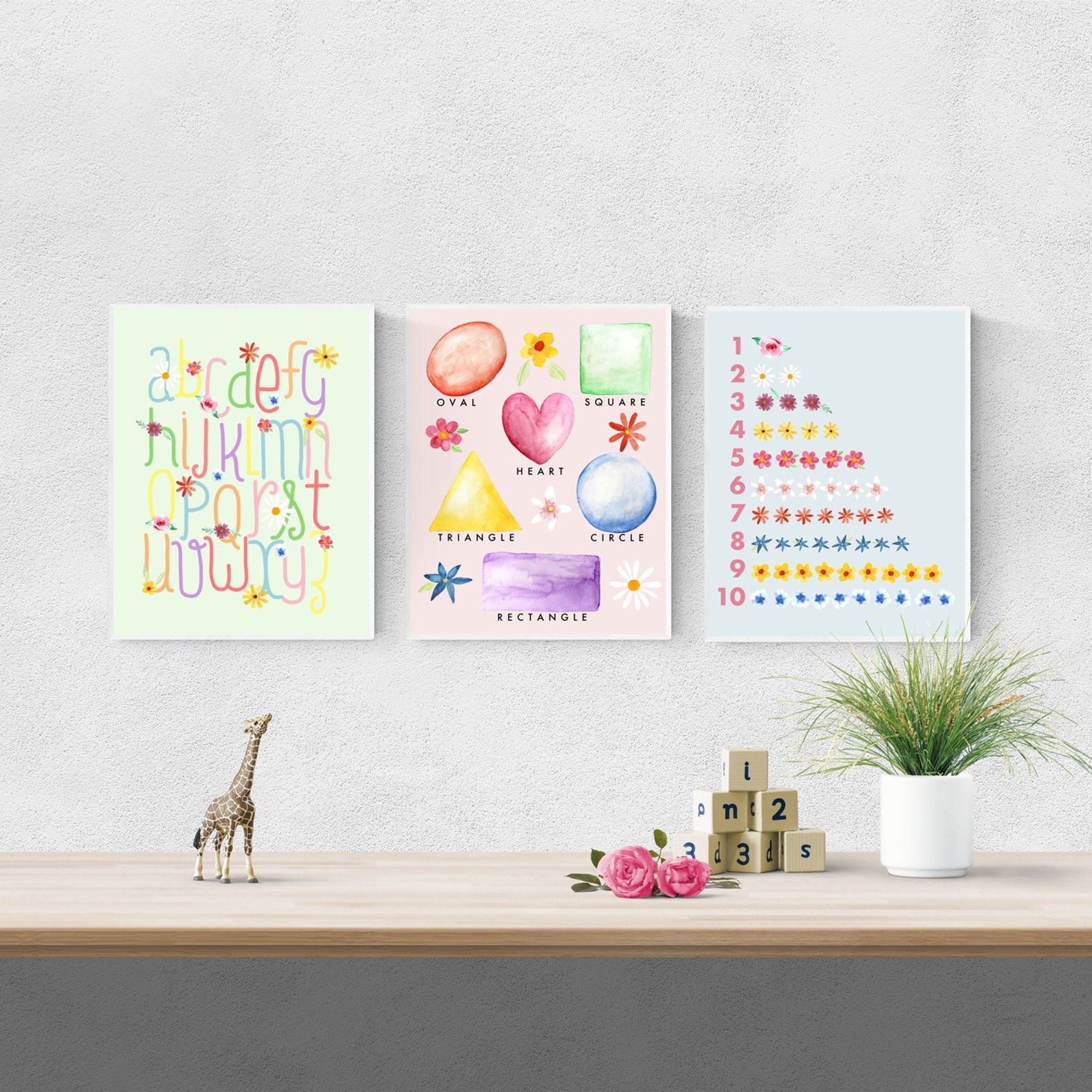 Three Large Nursery Printables Kids Floral Educational Poster | Etsy
