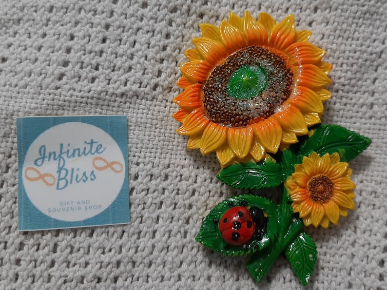 Infinite Bliss  Sunflower Ceramic Leaf Lady Bug Ref Magnet image 0