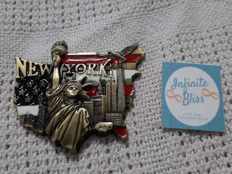 Infinite Bliss  New York Map & Flag Metal Ref Magnet image 0