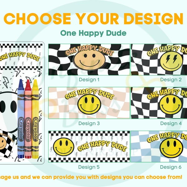 One Happy Dude Coloring Packs | One Happy Dude Party Coloring Pages | Party Favor| Smiley| Birthday Party Supply |  Crayola Crayons