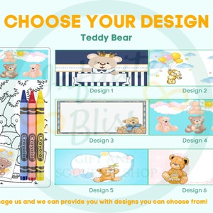 Teddy Bear Coloring Packs | Bear Party Coloring Pages | Party Favor | Baptism | Gender Reveal | Birthday Party Supply | Crayola Crayons
