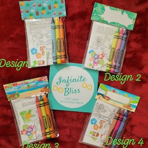 Hawaiian Coloring Packs | Coloring Pages | Party Favor | Hawaii | Pineapple | Luau | Aloha | Beach | Birthday Souvenir Supplies | Crayons