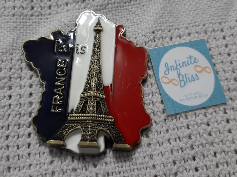 Infinite Bliss  Paris France Eiffel Tower Flag and Map Metal image 0