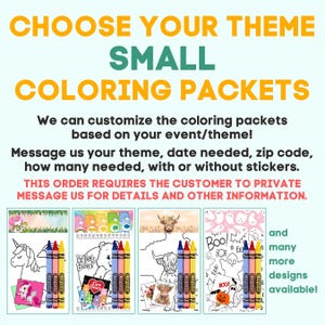 Small Custom Coloring Packets | Personalized Kids Party Favors | Any Theme Birthday Souvenir | Stickers | Crayola Crayons | FREE SHIPPING image 1