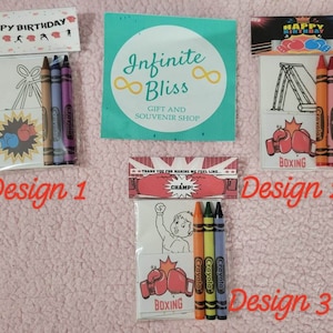 Boxing Coloring Packs | Coloring Pages | Party Favor | Boxer | Punch | Knock Out | Birthday Souvenir Supplies | Stickers | Crayons
