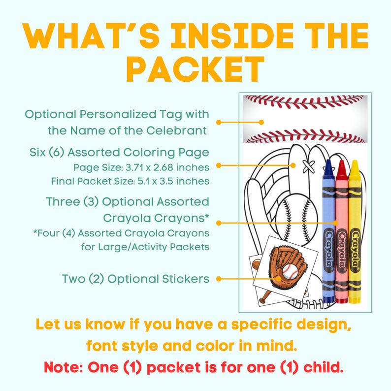 Small Custom Coloring Packets | Personalized Kids Party Favors | Any Theme Birthday Souvenir | Stickers | Crayola Crayons | FREE SHIPPING image 3