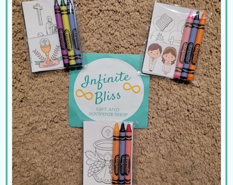 First Holy Communion Coloring Packs | Coloring Pages | Baptism Party Favor for Kids | Christening Souvenir Supplies | Stickers | Crayons