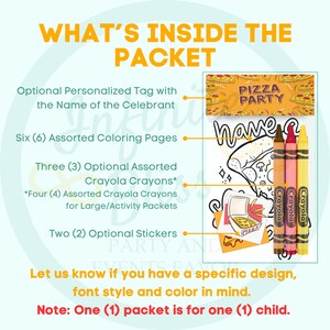 Paquetes para colorear de pizza / Páginas para colorear / Recuerdos de fiesta para niños / Rebanada de rebanada para bebé / Suministros de recuerdo de cumpleaños italiano / Pegatinas / Crayones imagen 2