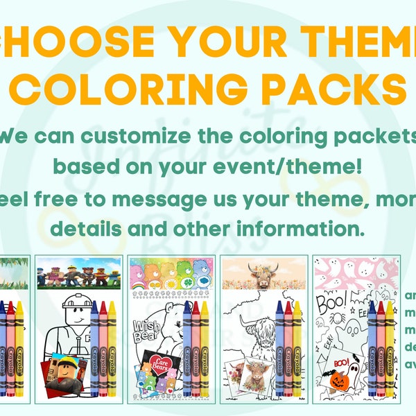 Choose your Theme Party Favor Coloring Packets (Any Theme) Message us for more details & customized themes FREE SHIPPING |  Crayola Crayons