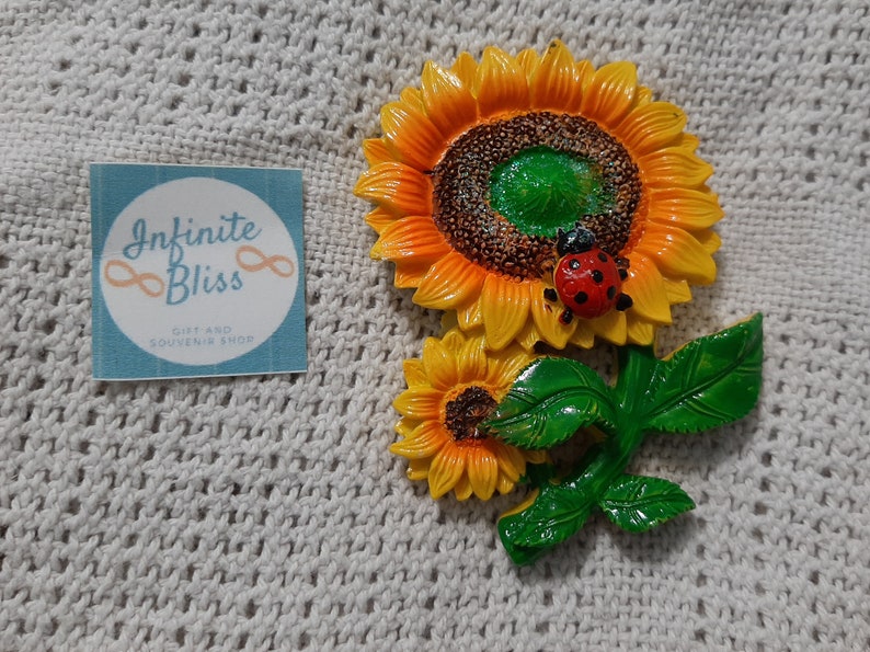Infinite Bliss  Sunflower Small lady bug Ceramic Ref Magnet image 0