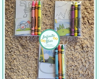 Hole in One Coloring Packs |  Golf Coloring Pages | Birthday Party Favor |  Crayola Crayons