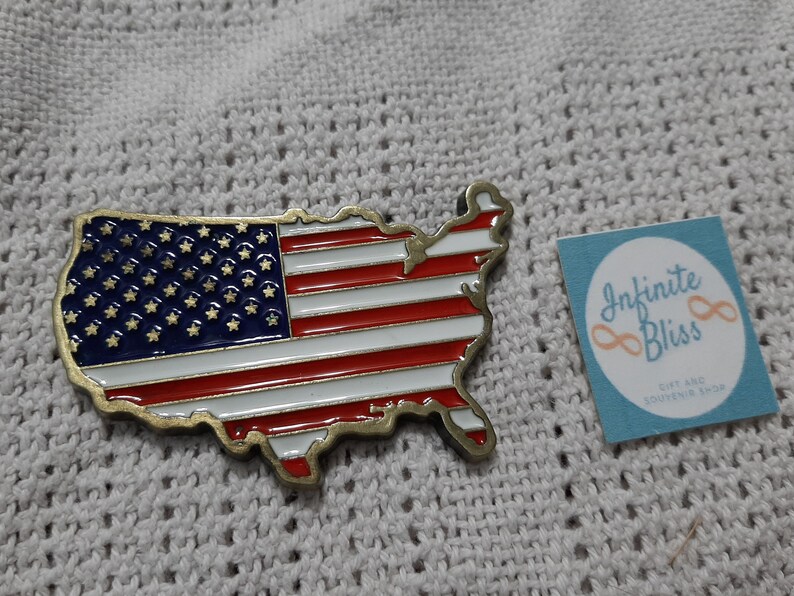 Infinite Bliss  USA Map and Flag Metal Ref Magnet image 0